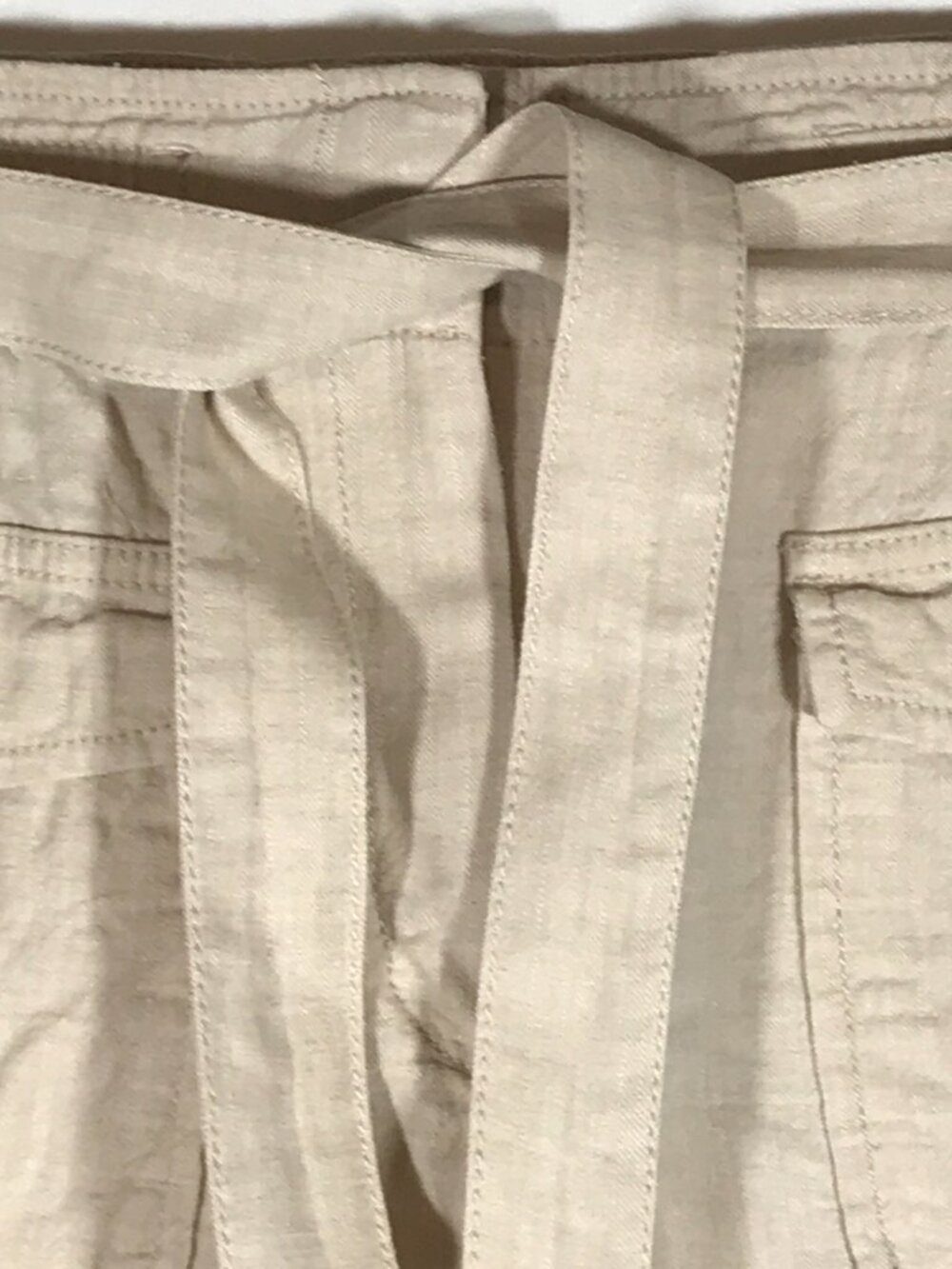 LOFT Women's Large Beige Linen Blend Belted Casual Paperbag Shorts - Picture 2 of 10